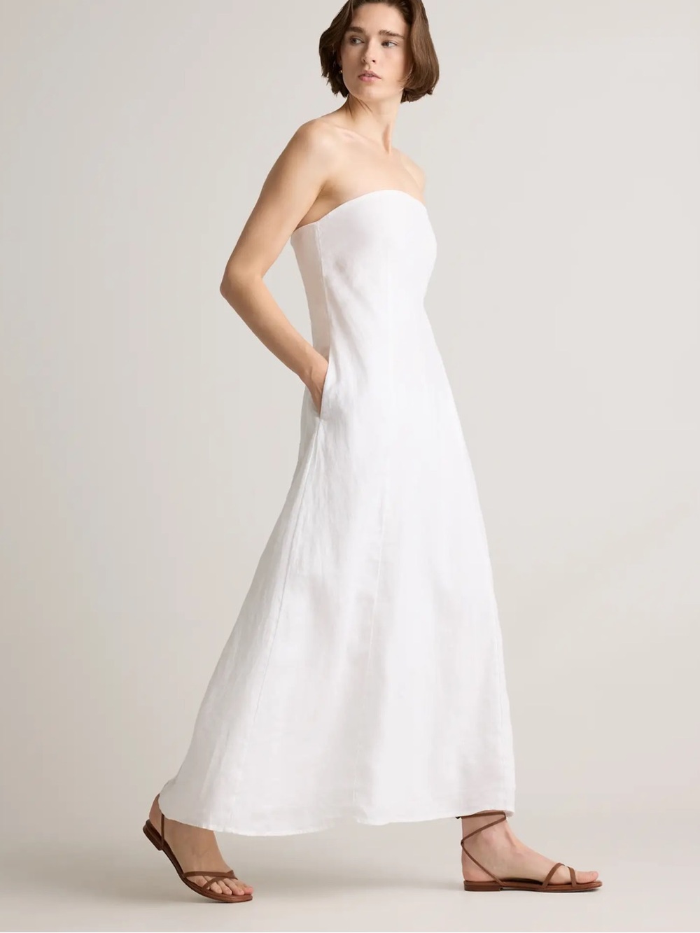 NWOT Quince European Linen Strapless Maxi Dress in White. Size XL